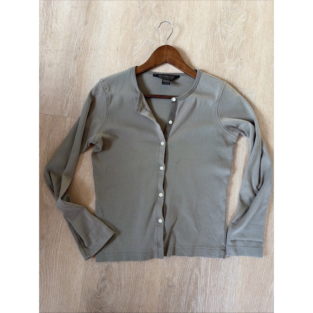 Abercrombie & Fitch Ribbed Button Cardigan Women's S Taupe Fitted Y2k Minimalist - Picture 11 of 11